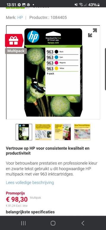 963 4-pack originele inktcartridges zwart/cyaan/magenta/geel beschikbaar voor biedingen