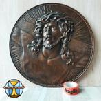 Grote bronzen plaat reliëf plaquette Jezus met doornenkroon, Ophalen of Verzenden