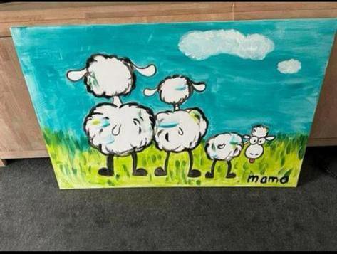 Canvas schilderij met schapen 115x75cm, Kinderen en Baby's, Kinderkamer | Inrichting en Decoratie, Zo goed als nieuw, Wanddecoratie