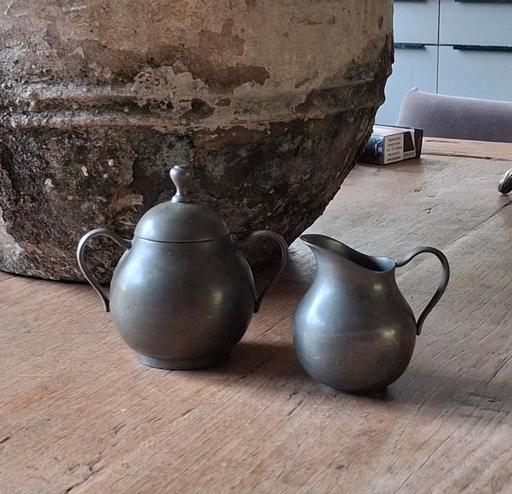 Tinnen Suikerpot en Melkkan, Antiek en Kunst, Antiek | Tin, Ophalen of Verzenden
