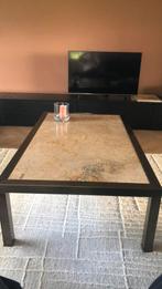 salontafel tafel rechthoek messing steen marmer, Ophalen, Gebruikt, 100 tot 150 cm, 50 tot 100 cm
