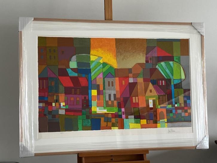 Ton Schulten, ingelijste zeefdruk Mozaiekstad, Antiek en Kunst, Kunst | Litho's en Zeefdrukken, Ophalen