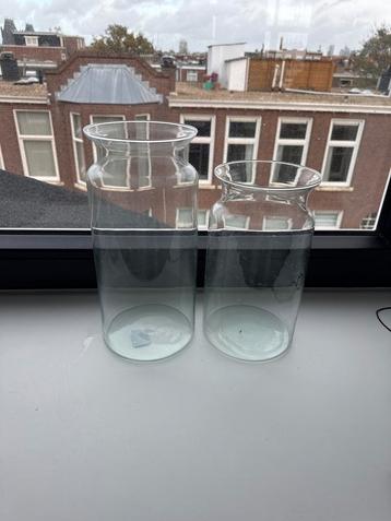 2 Glazen Bloemen Vazen beschikbaar voor biedingen