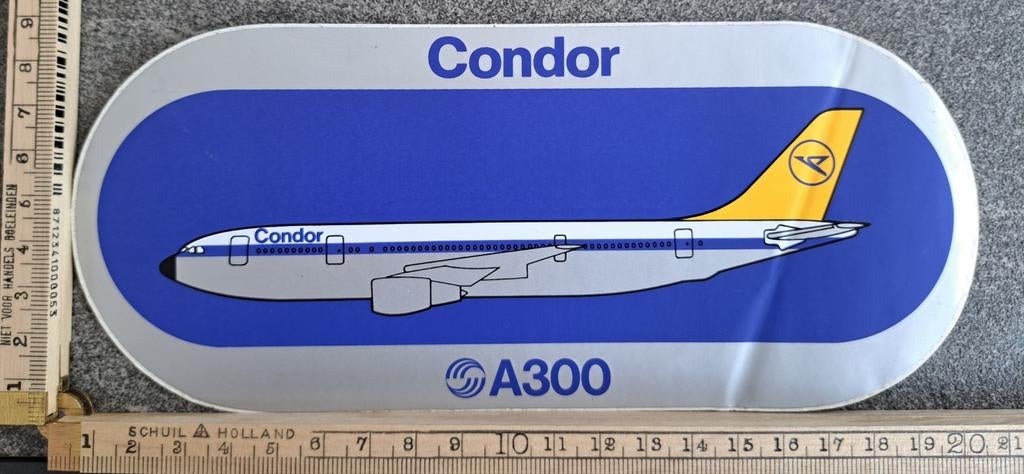 Grote vintage sticker vliegtuig Condor A300 luchtvaart, Ophalen of Verzenden, Zo goed als nieuw