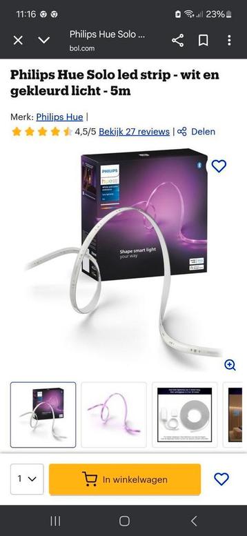 Philips Hue Solo LED Strip 5m - Wit & Gekleurd beschikbaar voor biedingen