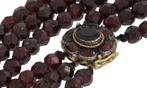 Granaat antieke fraaie ketting 14k gouden slot dames 3 snoer, Ophalen of Verzenden, Goud, Ketting, Met edelsteen