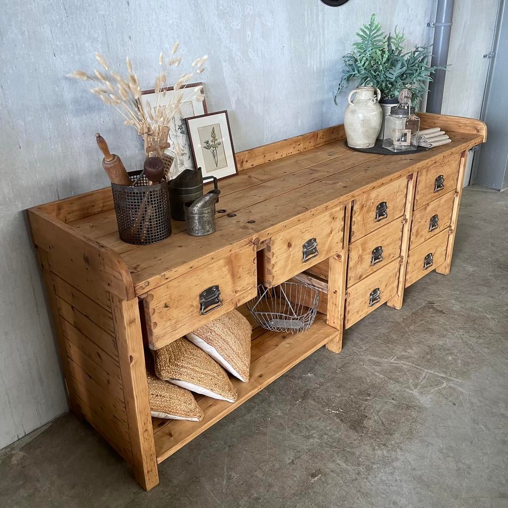 Oude bakkerswerkbank, vintage werkbank, keukeneiland, keuken, Ophalen