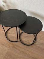 Set van 2 zwarte bijzettafels, Huis en Inrichting, Tafels | Bijzettafels, Minder dan 55 cm, Gebruikt, Metaal of Aluminium, Rond