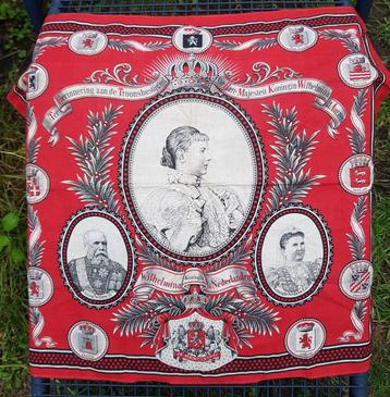 Herdenkingsdoek troonsbestijging Koningin Wilhelmina 1898 beschikbaar voor biedingen