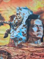 Vintage vlag Indiaan paard wolven., Ophalen of Verzenden, Zo goed als nieuw, N.v.t, N.v.t