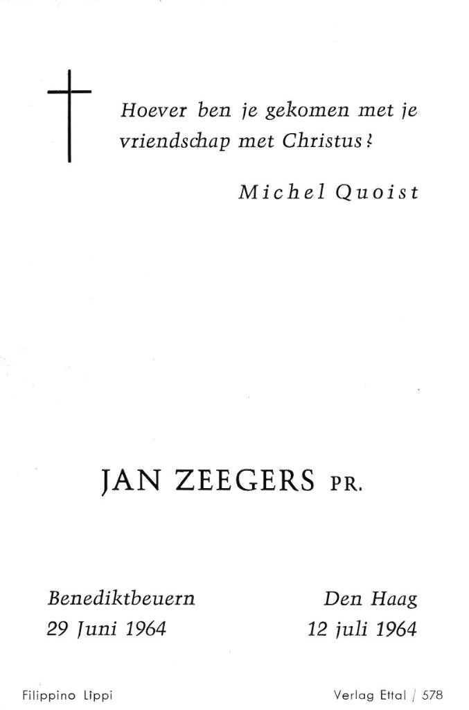 Zeegers Jan Benediktbeuern 1964 Den Haag, Ophalen of Verzenden