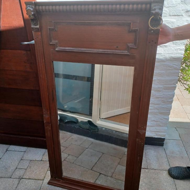 Antiek eiken houten  ( schoorsteen )Spiegel, Antiek en Kunst, Antiek | Spiegels, 50 tot 100 cm, 100 tot 150 cm, Rechthoekig, Ophalen