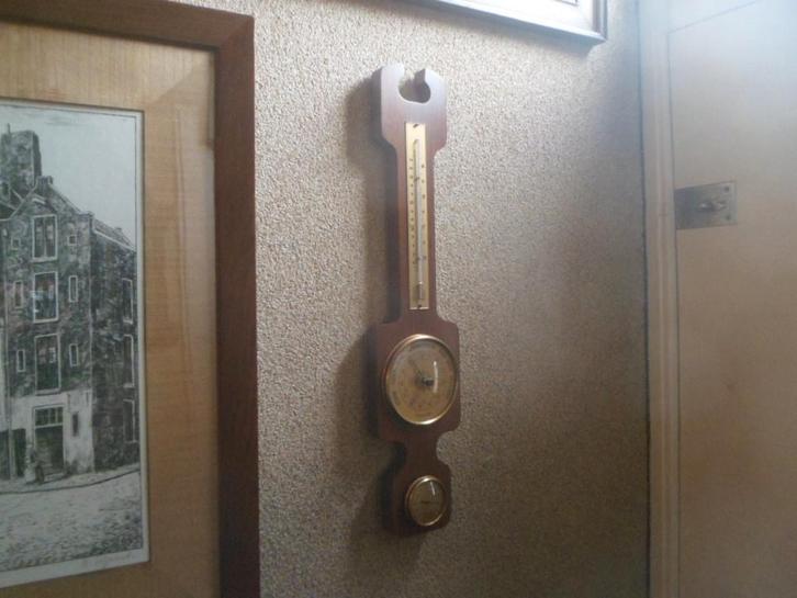 Houten WEERSTATION barometer thermometer hygrometer 58,5 cm., Audio, Tv en Foto, Weerstations en Barometers, Gebruikt, Weerstation