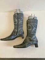 i659 Spiral: maat 40 hoge leren cowboy-laarzen grijs/zwart, Hoge laarzen, Spiral, Zwart, Ophalen of Verzenden