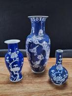 lot 3st vintage Chinese Prunus pijpvaasje vazen flacon blauw, Ophalen of Verzenden