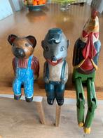 3 houten figuren om op een plank te zetten., Antiek en Kunst, Curiosa en Brocante, Ophalen of Verzenden