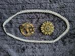 Set vintage sieraden ketting en 2 broches, waarvan 1 doublé, Verzenden, Zo goed als nieuw, Goud, Overige materialen