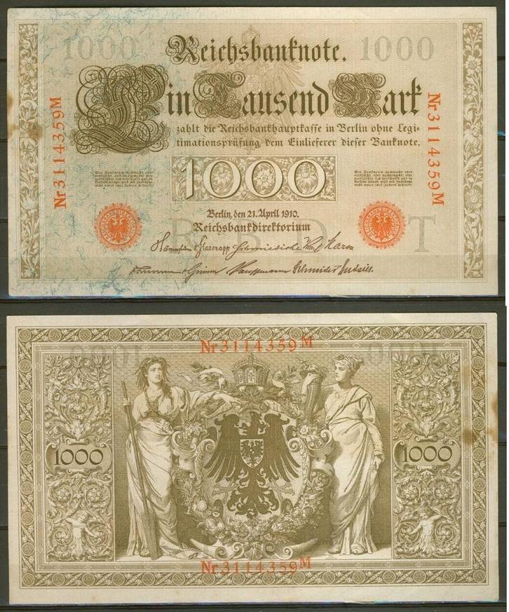 Reichsbanknote 1000 Mark 1910 Biljet r-75 jdu, Postzegels en Munten, Bankbiljetten | Europa | Niet-Eurobiljetten, Los biljet, Duitsland