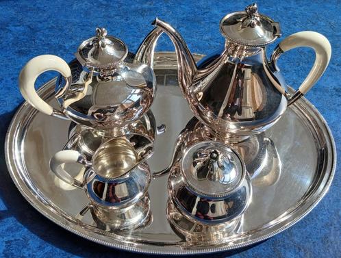 5 delig koffie- en theeservies antiek 925 zilver, Antiek en Kunst, Antiek | Goud en Zilver, Zilver, Ophalen of Verzenden