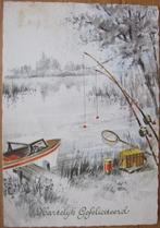 hartelijk gefeliciteerd - vissen aan de waterkant, Verzamelen, Ansichtkaarten | Themakaarten, Verzenden, 1960 tot 1980, Gelopen