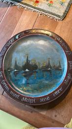 Vintage houten beschilderd Noors folkart wandbord Drakars, Antiek en Kunst, Ophalen of Verzenden