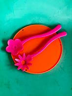 Vintage IKEA slabestek bloemen kunststof roze early 2000, Ophalen of Verzenden, Zo goed als nieuw, Kunststof, Bestekset