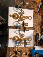 Antieke Messing Muurkandelaars - Set van 2, Ophalen of Verzenden, Gebruikt, Metaal, Antiek