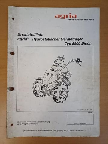 Onderdelenboek Agria Hydrostatische aparaatdrager type 5900 beschikbaar voor biedingen
