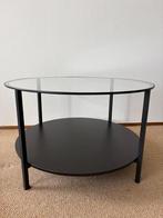 Zwarte glazen ronde salontafel, Huis en Inrichting, Tafels | Salontafels, Ophalen, Gebruikt, 50 tot 100 cm, Rond