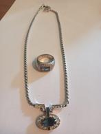 Ketting en ring met aquakleurige stenen en zirkonia,s, Ophalen of Verzenden, Zo goed als nieuw