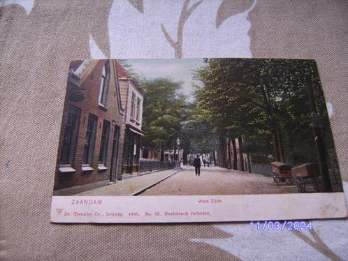 Zaandam Westzijde 1905 kleur + postzegel 1913 bomen handkar, Verzamelen, Ansichtkaarten | Nederland, Gelopen, Noord-Holland, Voor 1920