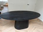 Zwarte ovale eettafel mangohout met kolompoot, Ophalen, 100 tot 150 cm, 200 cm of meer, Zo goed als nieuw
