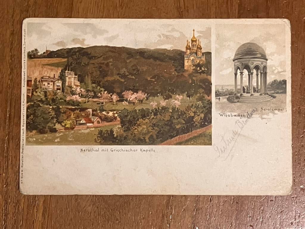 Nerotal mit Griechischer Kapelle Wiesbaden 1900, Ophalen of Verzenden, Voor 1920, Gelopen, Duitsland