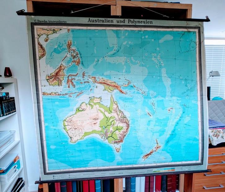 Antieke schoolkaart Australië en Polinesië, Antiek en Kunst, Antiek | Schoolplaten, Aardrijkskunde, Ophalen