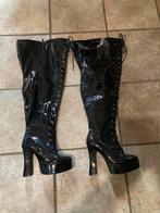 Overknee lak laarzen 41 met veter, Hoge laarzen, Verzenden, Zwart, Zo goed als nieuw