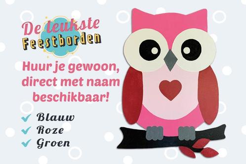 Geboortebord Roze uil goedkoop geboortebord huren meisje, Kinderen en Baby's, Kraamcadeaus en Geboorteborden, Zo goed als nieuw