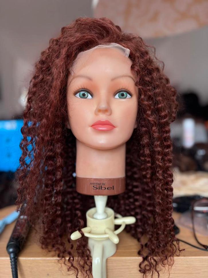 Koper/mahonie krullen, 100% human hair, lace front, nieuw,, Sieraden, Tassen en Uiterlijk, Uiterlijk | Haarverzorging, Nieuw, Pruik of Haarverlenging