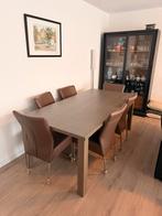 Eettafel + 6 leren stoelen - Amper gebruikt!, Ophalen, 100 tot 150 cm, Zo goed als nieuw, Vijf personen of meer