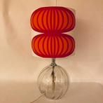 Vintage Glaslamp met retro Lampenkap oranje rood, Huis en Inrichting, Lampen | Tafellampen, Ophalen of Verzenden, Zo goed als nieuw