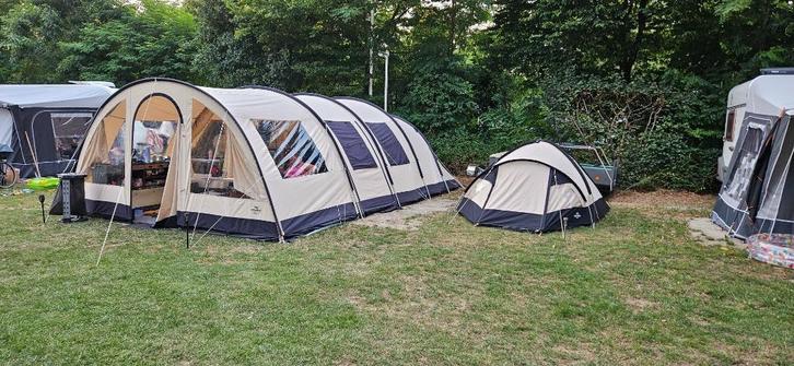 Obelink familia 6 + aanhanger/ keuken en koepeltent, Caravans en Kamperen, Tenten, tot en met 6, Gebruikt, Ophalen