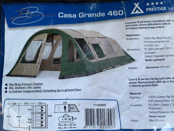 Bardani Prestige Casa Grande 460 - 6 persoons tent, Caravans en Kamperen, Tenten, tot en met 6, Gebruikt, Ophalen
