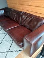 Donkerbruine bank van leer, Ophalen, Gebruikt, Driepersoons, Rechte bank