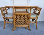 Vintage rotan tafelset met 2 stoelen – incl. glasplaat, Huis en Inrichting, Tafels | Bijzettafels, Ophalen, Rond, 55 tot 75 cm