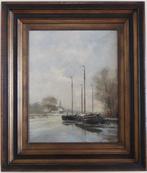 Schilderij waterlandschap met schepen, F.J. Goosen, 1943, Ophalen of Verzenden