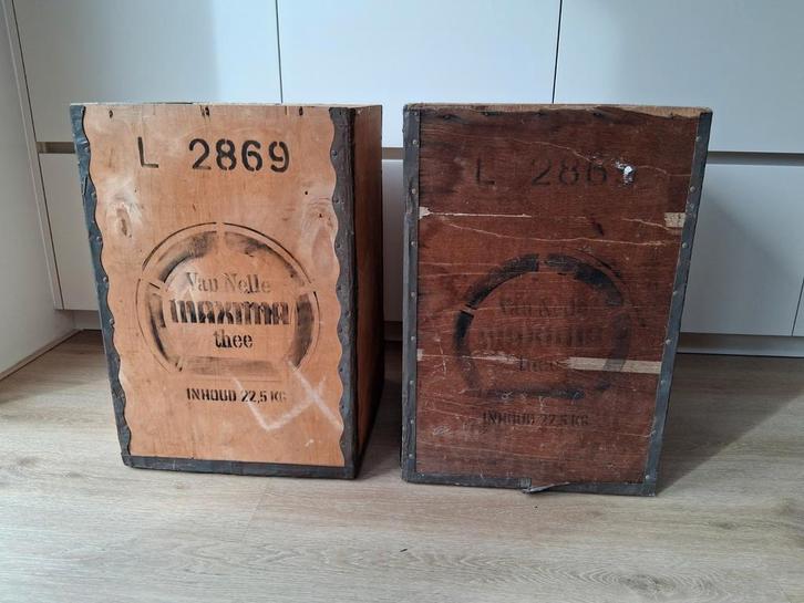 Originele en unieke Van Nelle theekisten, Huis en Inrichting, Woonaccessoires | Kisten, Minder dan 50 cm, Minder dan 50 cm, 50 tot 100 cm
