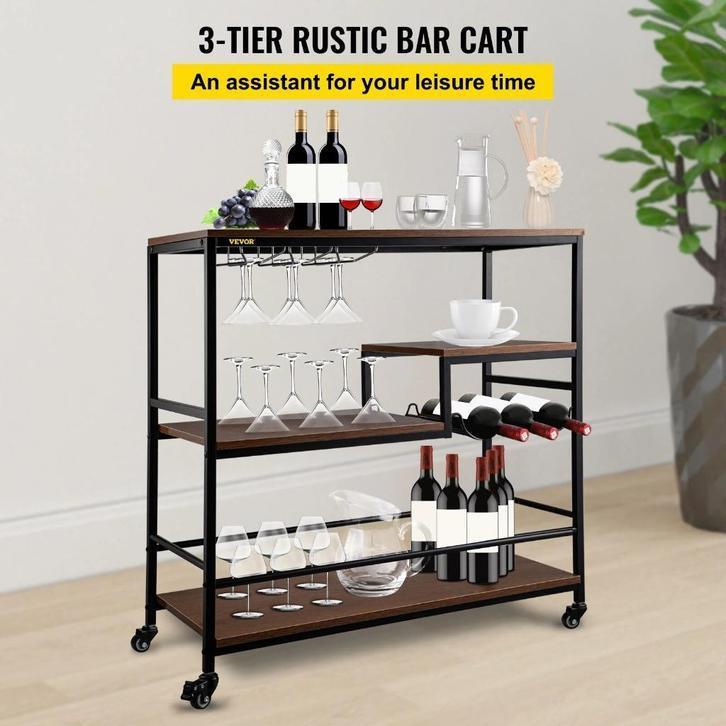 Wijnrek Serveren Winkelwagen Op Wielen, Huis en Inrichting, Woonaccessoires | Wijnrekken, Nieuw, Glas, Verzenden