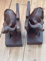Houten Boekensteunen Waterbuffel - Handgesneden Set van 2, Antiek en Kunst, Ophalen of Verzenden