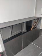Zwarte houtlook opbergkast met zwart gerookt glas., Ophalen, 150 tot 200 cm, Glas, 25 tot 50 cm