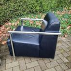 moderne zwart leren design fauteuils met chroom omlijsting, Huis en Inrichting, Fauteuils, Ophalen, Zo goed als nieuw, 75 tot 100 cm
