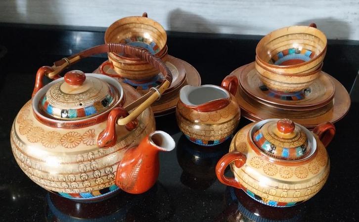 Japans theeservies - 4 personen - 15 delig - 1950, Antiek en Kunst, Antiek | Porselein, Ophalen